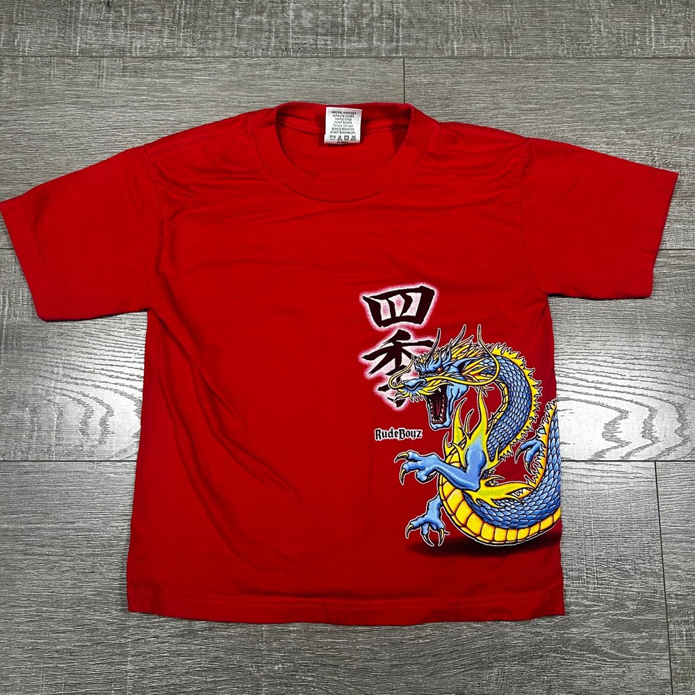 Vintage RudeBoyz Dragon Graphic T-Shirt Kids Size L 7 Red Cygnus Sportswear